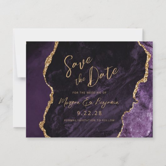 Lila Agate Wedding Save the Date Magneteinladung (Vorderseite)