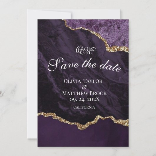 Lila Agate Wedding Scrip Foto Save The Date (Vorderseite)