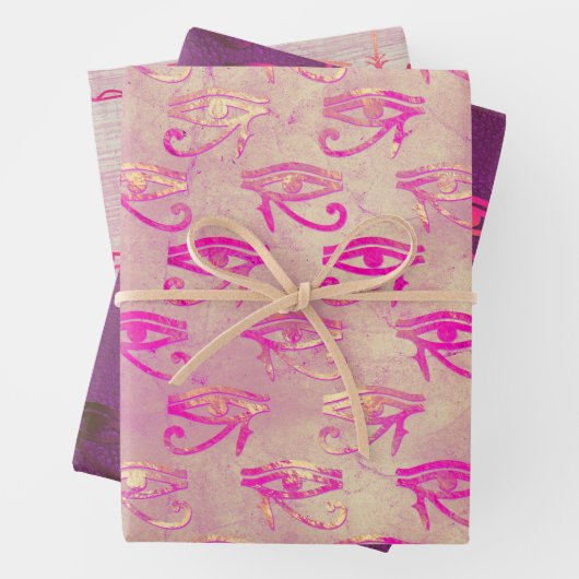 Lila ägyptisches Auge aus Horusblättern Geschenkpapier Set (Beispiel)
