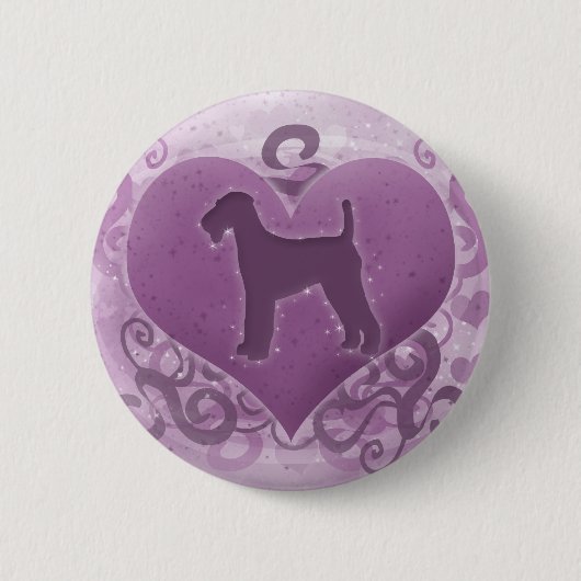 Lila Airedale-TerrierValentine Button (Vorderseite)