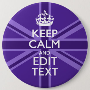 Lila Akzent Behalte Ruhe und Ihren Text-Union-Jack Button