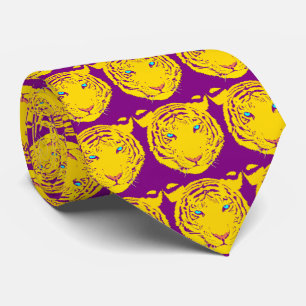 Lila Akzente des Gelben Tigers auf Lila Necktie Krawatte