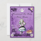 Lila Alice im Wunderland Tea Party Babydusche Einladung (Vorderseite)