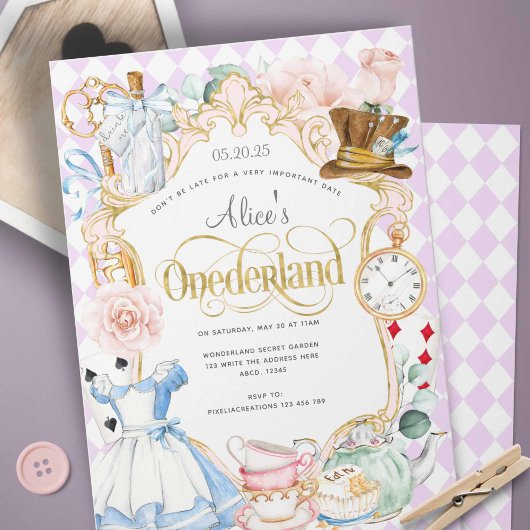 Lila Alice Wunderland Tee Party verrückte Hasser M Einladung