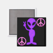 Lila Alien des Friedens Magnet (Vorderseite/Rückseite)