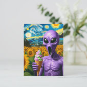 Lila Alien Eiscreme Postkarte (Stehend Vorderseite)