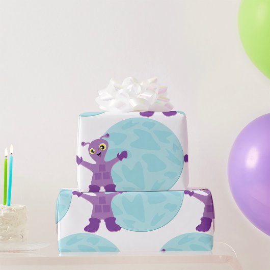 Lila Alien Geschenkpapier