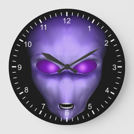 Lila Alien Große Wanduhr (Vorderseite)