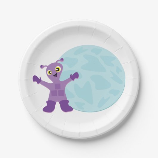 Lila Alien Pappteller (Vorderseite)