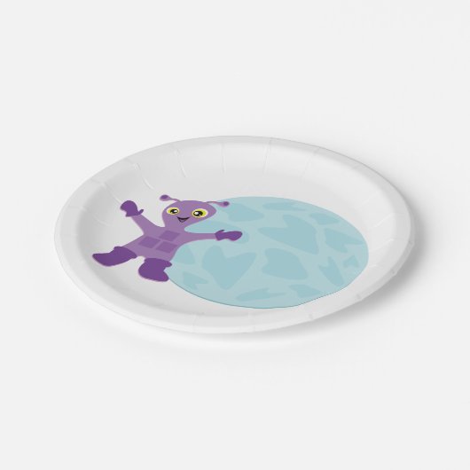 Lila Alien Pappteller (Schrägansicht)