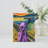 Lila Alien Screams Postkarte (Stehend Vorderseite)