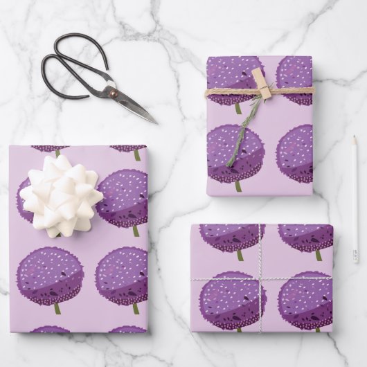 Lila Allium Blume Blumenmuster Geschenkpapier Set (Vorderseite)