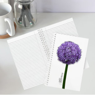 Lila Allium-Blüte auf weißem Hintergrund Notizblock