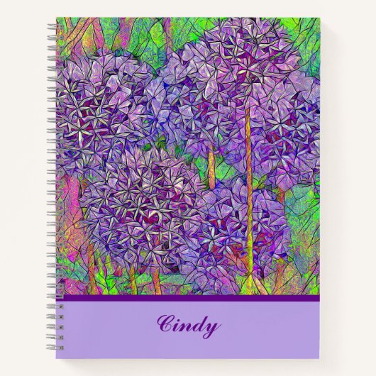 Lila Allium Mosaik mit Wasserfarbe mit Name Notizblock (Vorderseite)