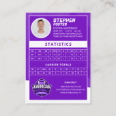 Lila American Football Player Trading Card Telefonnummerkarte (Rückseite)