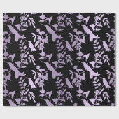 Lila Amethyst Black Foils Hummingbird Blume Geschenkpapier (Flach)