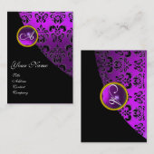 LILA AMETHYST-BLACK-VIOLET-DAMASK-MONOGRAM, VISITENKARTE (Vorne/Hinten)