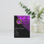 LILA AMETHYST-BLACK-VIOLET-DAMASK-MONOGRAM, VISITENKARTE (Stehend Vorderseite)