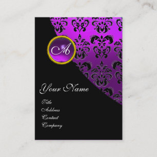 LILA AMETHYST-BLACK-VIOLET-DAMASK-MONOGRAM, VISITENKARTE