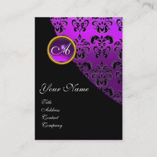 LILA AMETHYST-BLACK-VIOLET-DAMASK-MONOGRAM, VISITENKARTE (Vorderseite)