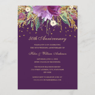 Lila Amethyst Blumen 50. Hochzeitstag Einladung