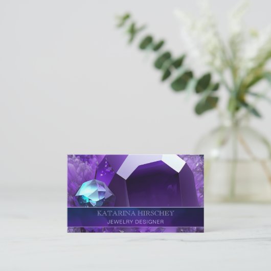 Lila Amethyst Crystal Gemstone Luxus Elegante Visitenkarte (Stehend Vorderseite)