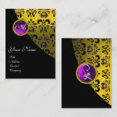 LILA AMETHYST-DAMASK-MONOGRAMM, gelb Visitenkarte (Vorne/Hinten)