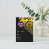 LILA AMETHYST-DAMASK-MONOGRAMM, gelb Visitenkarte (Stehend Vorderseite)