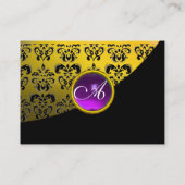 LILA AMETHYST-DAMASK-MONOGRAMM, gelb Visitenkarte (Rückseite)
