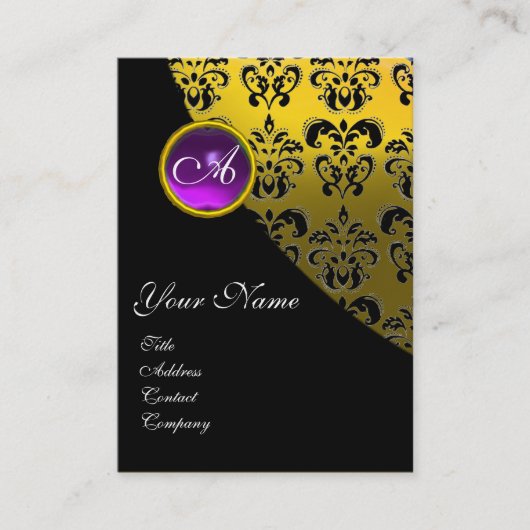 LILA AMETHYST-DAMASK-MONOGRAMM, gelb Visitenkarte (Vorderseite)