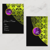LILA AMETHYST-DAMASK-MONOGRAMM, gelb Visitenkarte (Vorne/Hinten)