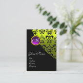 LILA AMETHYST-DAMASK-MONOGRAMM, gelb Visitenkarte (Stehend Vorderseite)