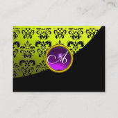 LILA AMETHYST-DAMASK-MONOGRAMM, gelb Visitenkarte (Rückseite)