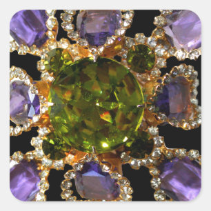 Lila Amethyst Diamanten Smaragde Schmuck Quadratischer Aufkleber