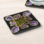 Lila Amethyst Diamonds Emeralds Schmuck Getränkeuntersetzer (Linke Seite)