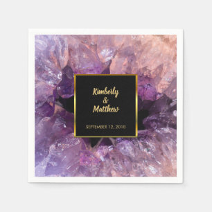 Lila Amethyst-Edelstein Braut und Bräutigam Hochze Serviette