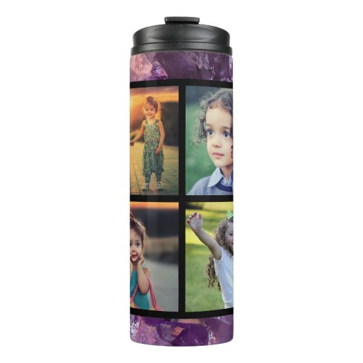 Lila Amethyst-Edelstein-Foto-Collage Monogramm Thermosbecher (Vorderseite)