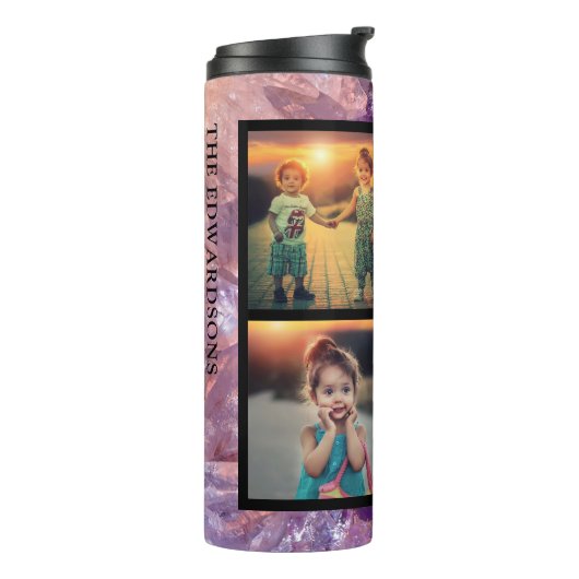 Lila Amethyst-Edelstein-Foto-Collage Monogramm Thermosbecher (Nach links gedreht)