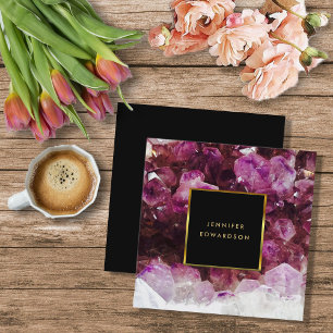 Lila amethyst Edelsteinkristall beruflich Quadratische Visitenkarte
