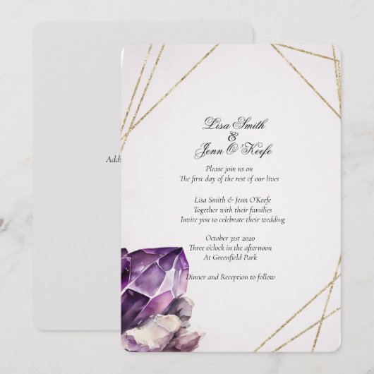 Lila Amethyst Einladung (Vorne/Hinten)