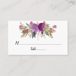 Lila Amethyst Floral Gold Glitzern flach Platzkarte