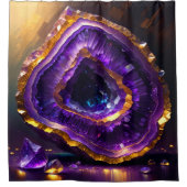Lila Amethyst Geode Gold Duschvorhang (Vorderseite)