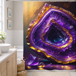 Lila Amethyst Geode Gold Duschvorhang