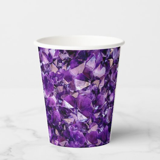 Lila Amethyst-Geode-Kristalle-Edelsteinplatten-Cup Pappbecher (Vorderseite)