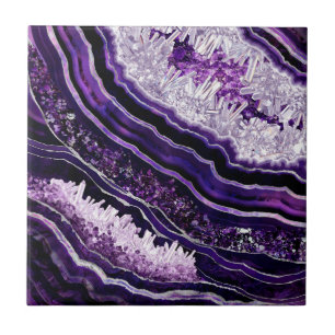 Lila Amethyst Geode und Silberne digitale Kunst Fliese