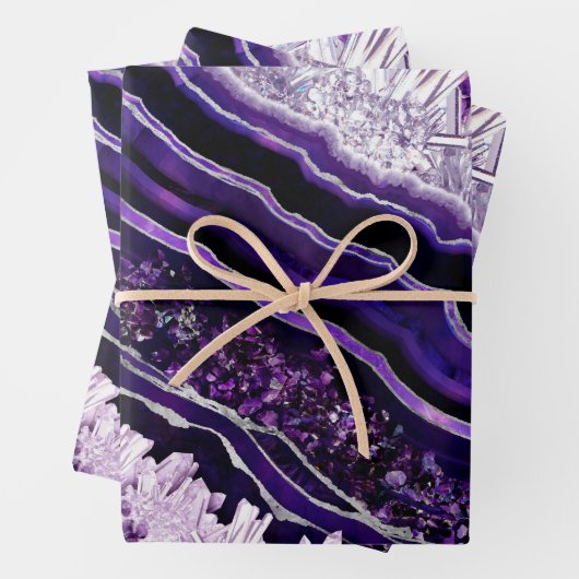 Lila Amethyst Geode und Silberne digitale Kunst Geschenkpapier Set (Beispiel)