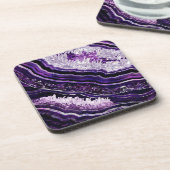 Lila Amethyst Geode und Silberne digitale Kunst Getränkeuntersetzer (Linke Seite)