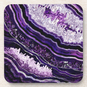 Lila Amethyst Geode und Silberne digitale Kunst Getränkeuntersetzer