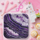 Lila Amethyst Geode und Silberne digitale Kunst Pappteller (Party)