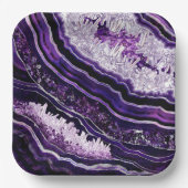 Lila Amethyst Geode und Silberne digitale Kunst Pappteller (Vorderseite)